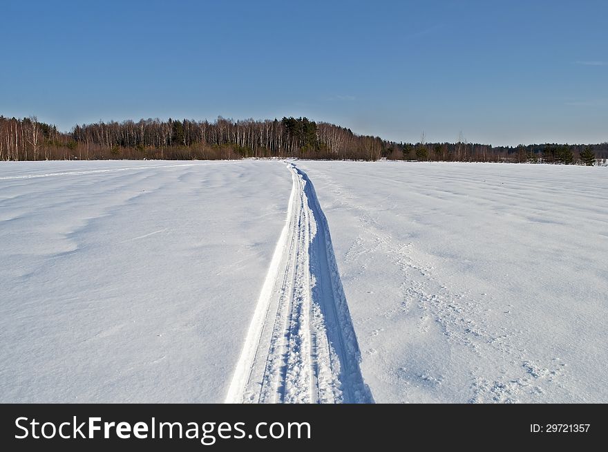 Snowmobile Trail In The Field
