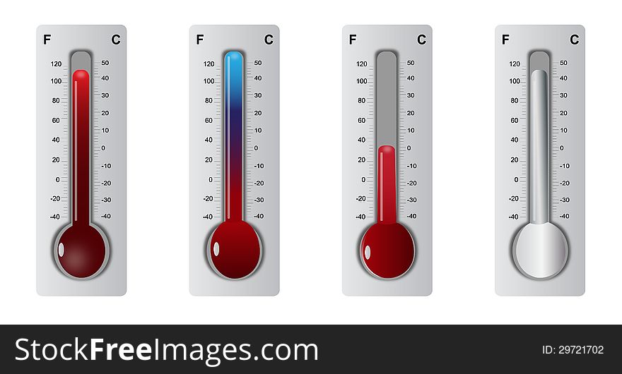 Set of thermometers isolated on white. Set of thermometers isolated on white