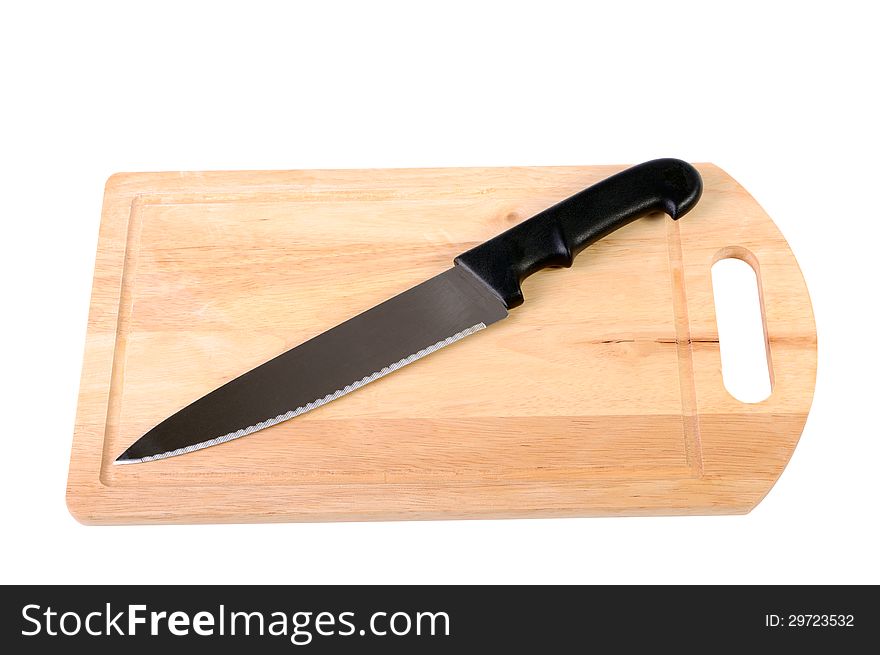 Wooden cutting board and knife