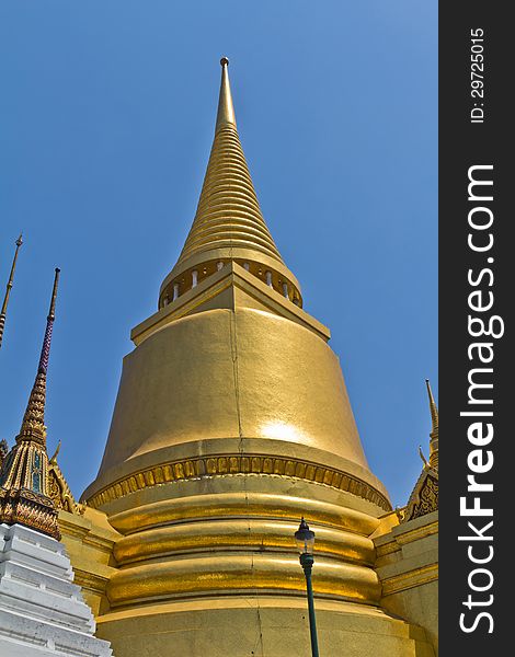 Golden pagoda in Wat Phra Kaew, landmarks in Bangkok