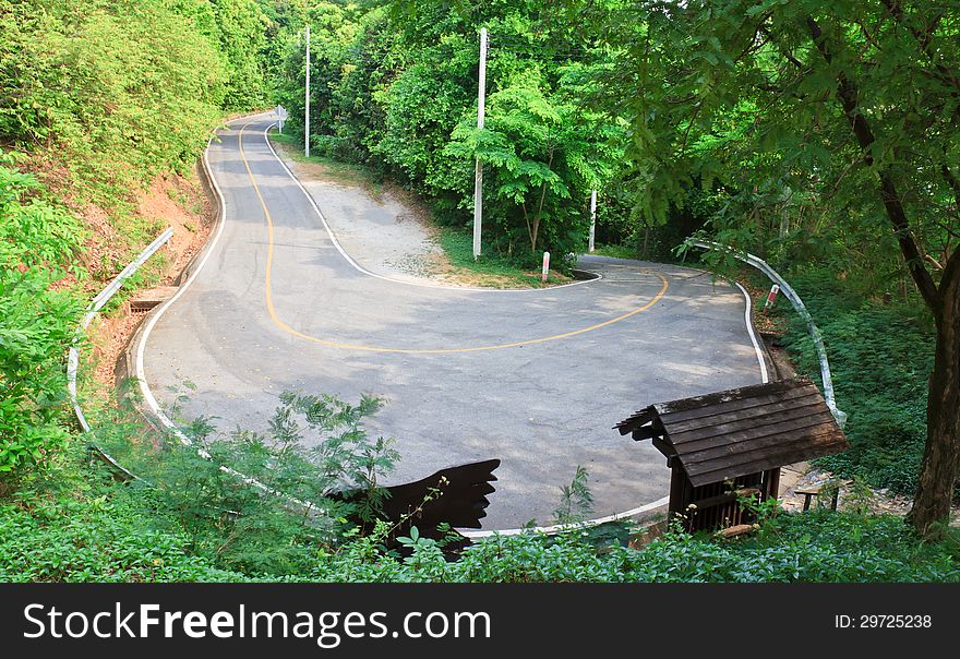 U-turn Asphalt Road In National Park At Thailand