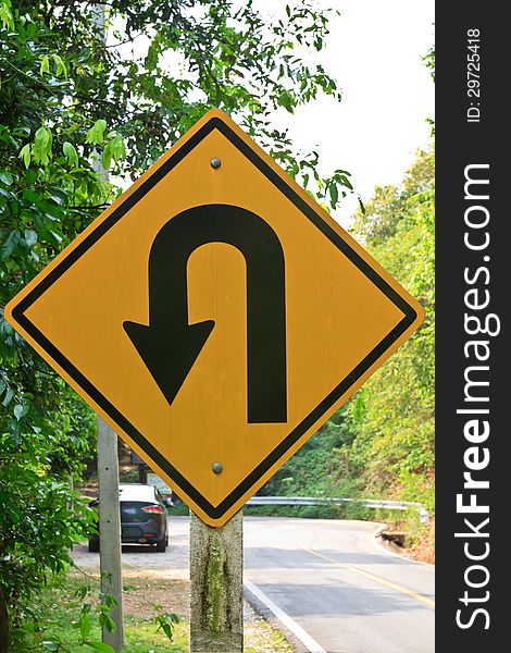 U-turn Symbol Road In Rustic City In Thailand