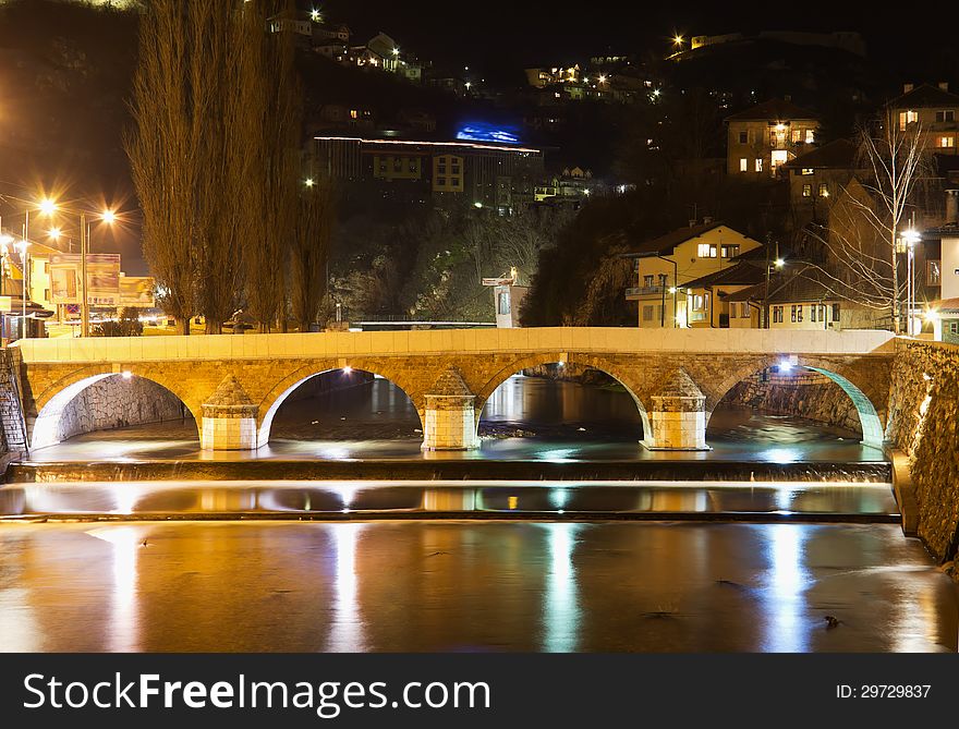 Bridge on Miljacka river in Sarajevo the capital city of Bosnia and Herzegovina
