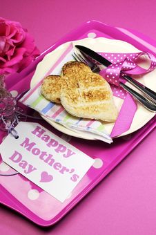 Pink Happy Mothers Day Breakfast Tray - Vertical Royalty Free Stock Photo Pink Happy Mothers Day Breakfast Tray - Vertical Royalty Free Stock Photo