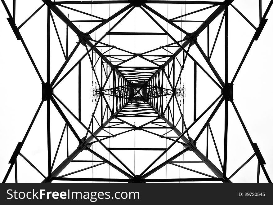 High voltage electrical tower from below