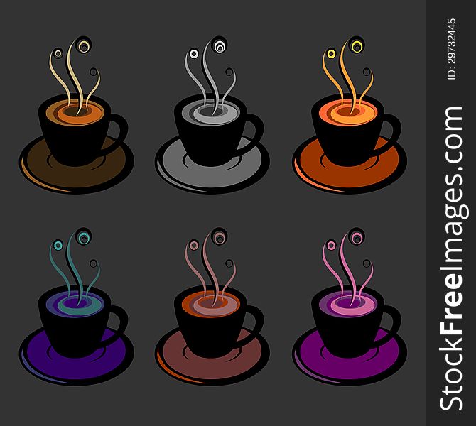 Abstract illustration of coffee cups on grey background.