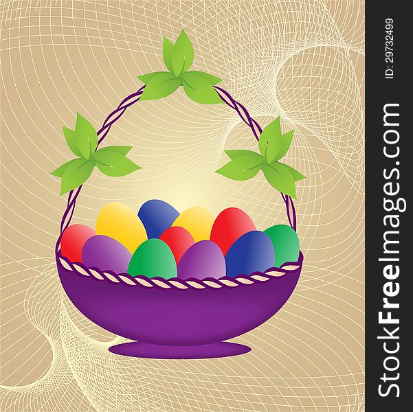 Easter basket with colored eggs, Easter decorative image