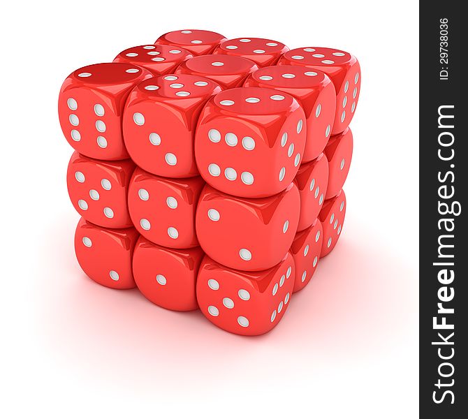 One big dice made from many small red dice