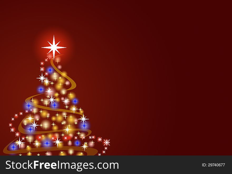 Illustration of christmas tree with red in background