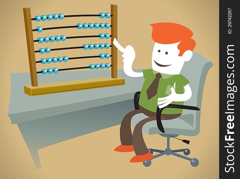 Illustration of Corporate Guy sat at his desk counting on his Abacus. Illustration of Corporate Guy sat at his desk counting on his Abacus
