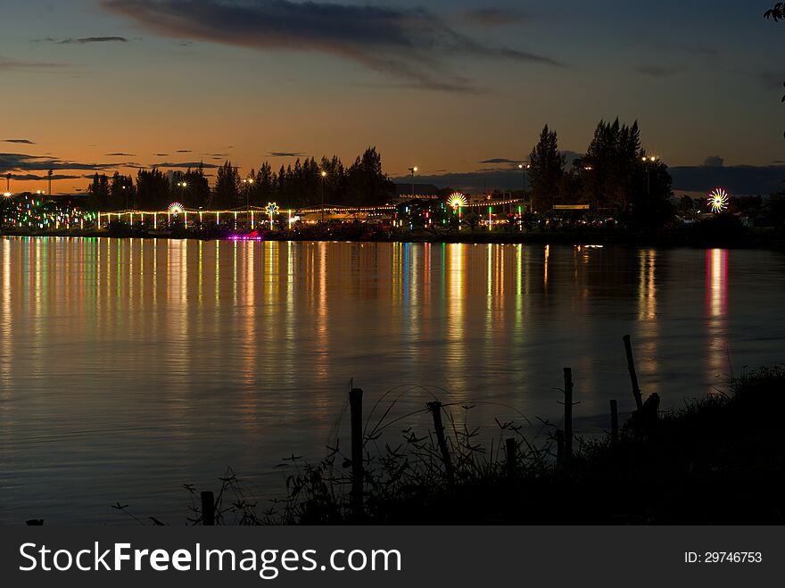 Twilight Riverside Kamphaeng Phet Thailand.