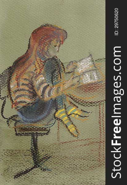 The girl sitting on a chair having drawn in a foot and reading the book. The girl sitting on a chair having drawn in a foot and reading the book