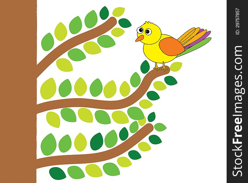 A bird on the green tree, illustration. A bird on the green tree, illustration