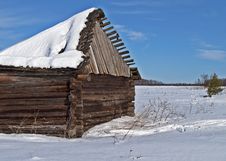 Old Barn With Broken Roof Under Snow In Winter Tiime Royalty Free Stock Image Old Barn With Broken Roof Under Snow In Winter Tiime Royalty Free Stock Image