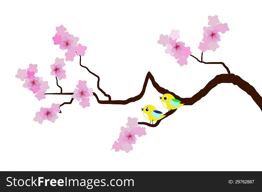 Vector cherry blossom with birds. Vector cherry blossom with birds