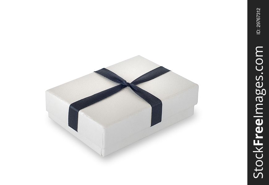 White gift box with blue ribbon. White gift box with blue ribbon