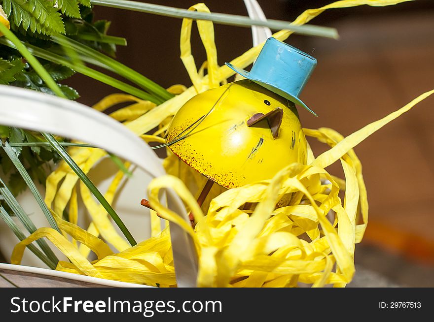 Small Yellow Bird Ornament With Top Hat