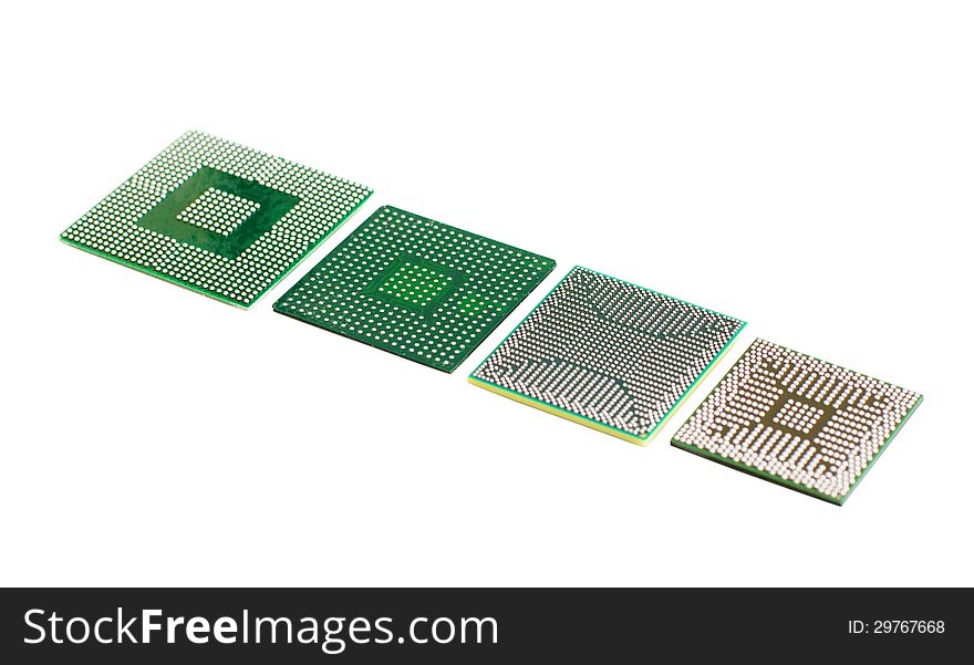 Used electronic microchip on white background with path. Used electronic microchip on white background with path