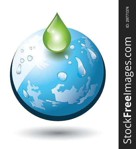 Planet earth with green droplet. Planet earth with green droplet