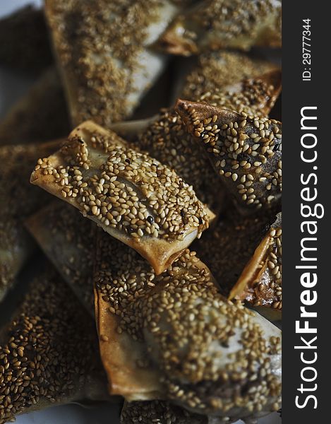 Vibrant Syrian food patties with sesame. Vibrant Syrian food patties with sesame