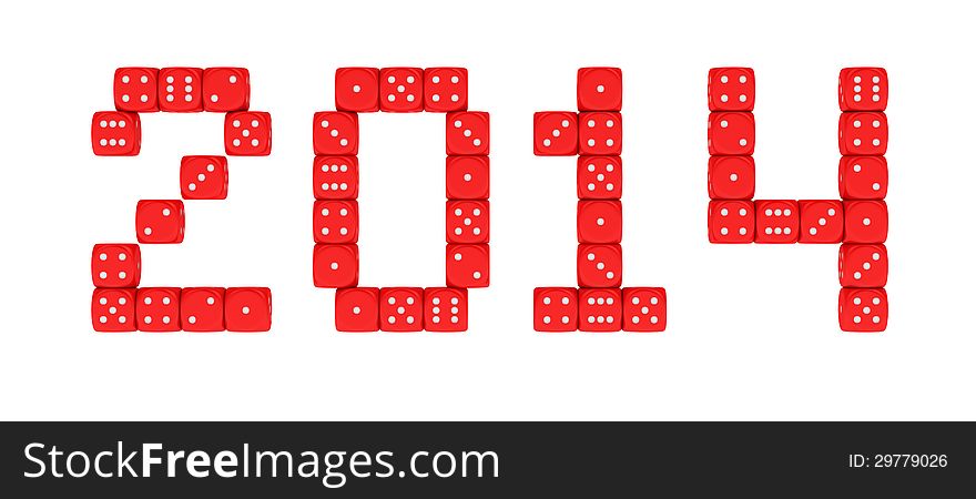 2014 made from red dice on the white background. 2014 made from red dice on the white background