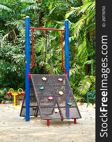 Rope on playground equipment in park