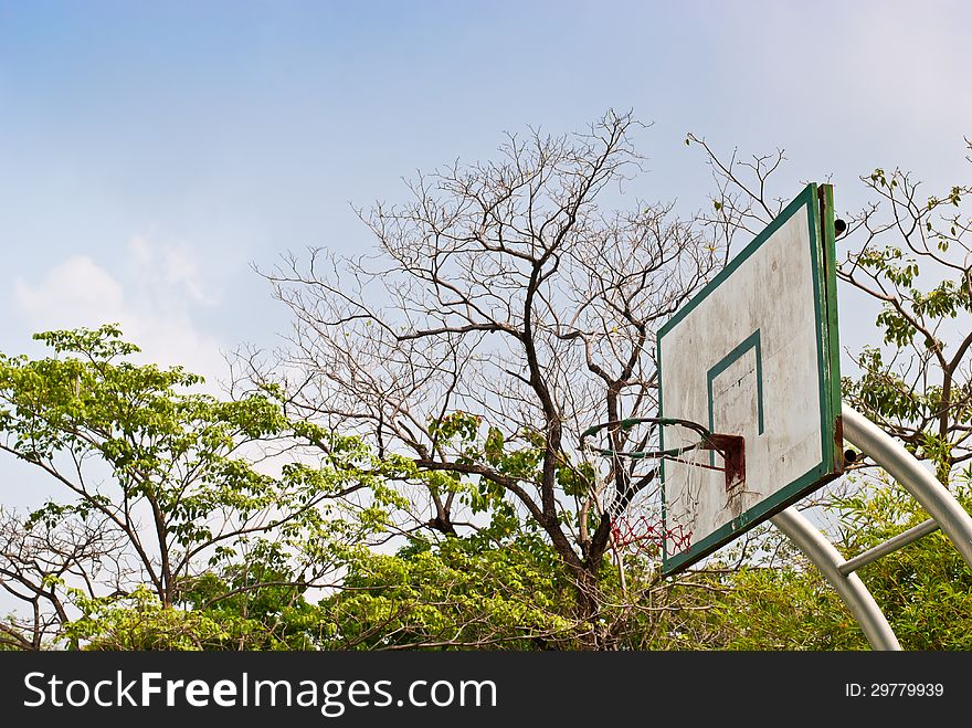 Old wooden basketball hoop in the park