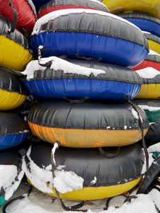 Stacked Colorful Snow Tubes Stock Photo Stacked Colorful Snow Tubes Stock Photo