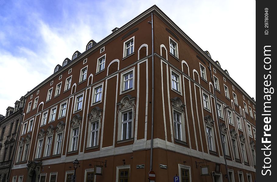 Corner building in the old centre of krakow. Corner building in the old centre of krakow