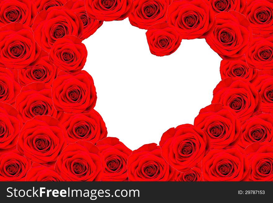 Many roses, inside the heart, background