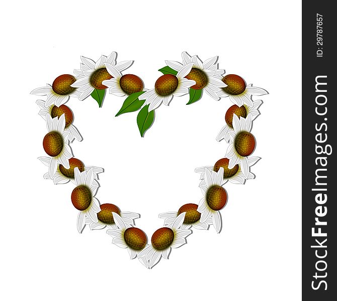 Illustration of flowers hearts daisies. Illustration of flowers hearts daisies