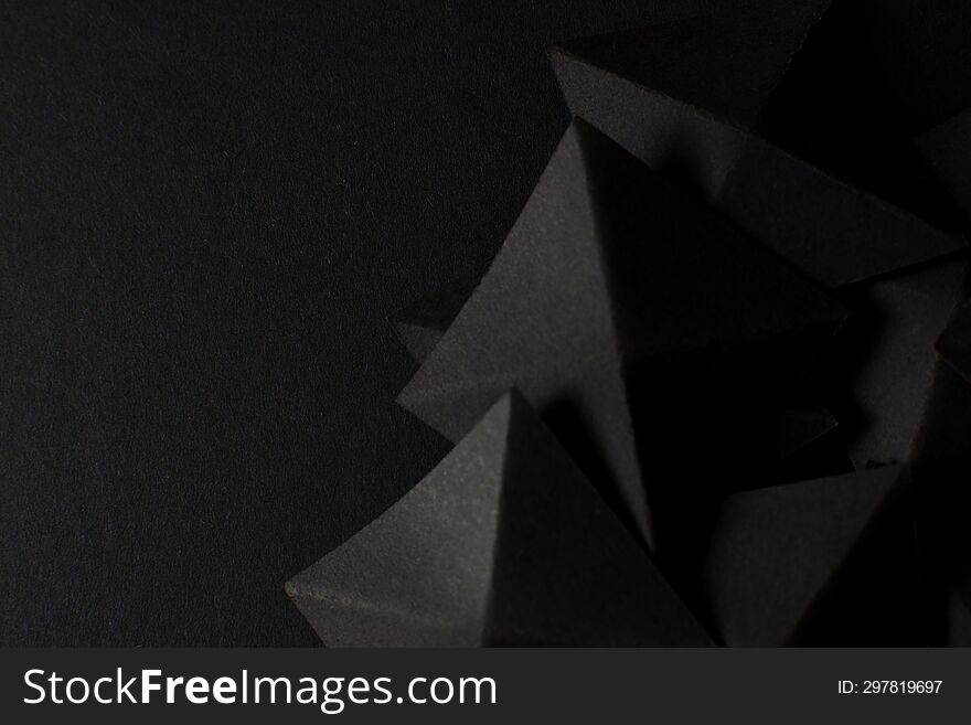 Black abstract geometric 3d background, copy space