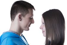 Profile Portrait Of Young Happy Couple In Love Stock Image