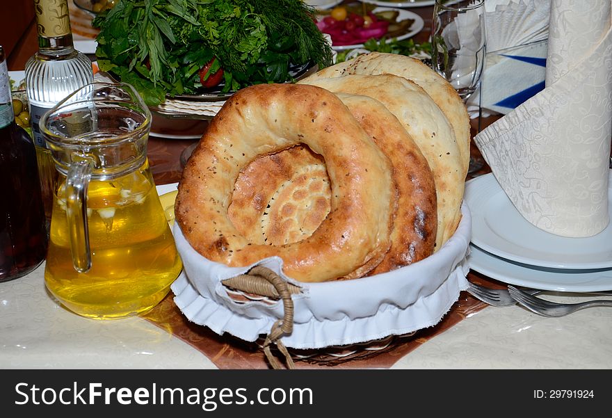 Tandoori breads in dish on festive table