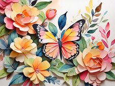 Artificially Generated Paper Butterfly And Flowers. Unleash Your Creativity With This Artificially Generated Paper Butterfly And F Stock Photos