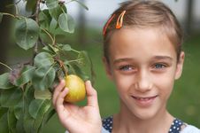 Girl Holding A Pear Stock Images Girl Holding A Pear Stock Images