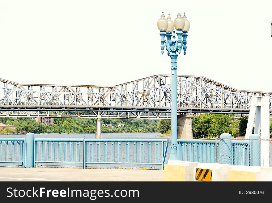 One of Cincinnati's historical  bridges over the Ohio river. One of Cincinnati's historical  bridges over the Ohio river