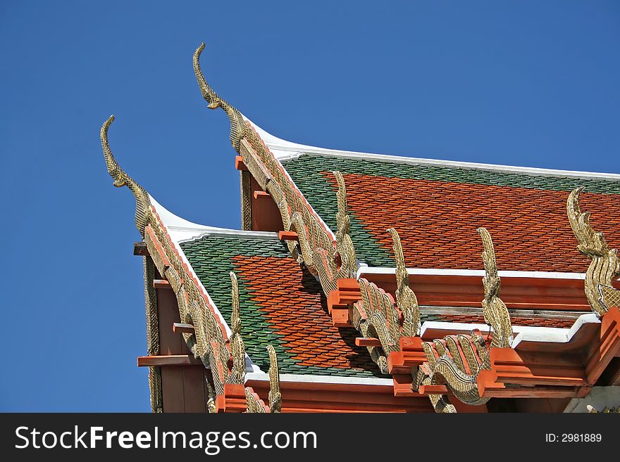 Close up of a Thai temple roof