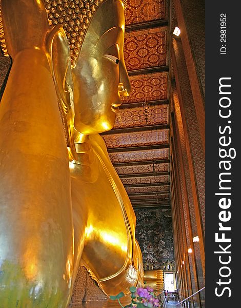 The 45 meter long Reclining Buddha in Wat Pho, Bangkok. The 45 meter long Reclining Buddha in Wat Pho, Bangkok