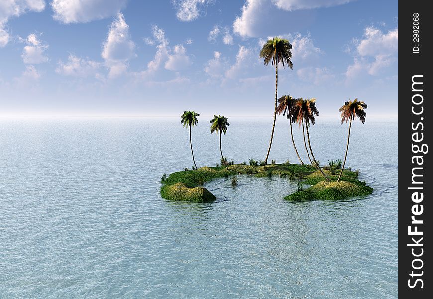 Coconut palm trees on a small island - digital artwork. Coconut palm trees on a small island - digital artwork