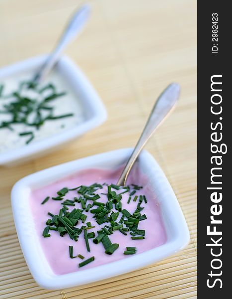 Yogurt and garlic sauces with parsley