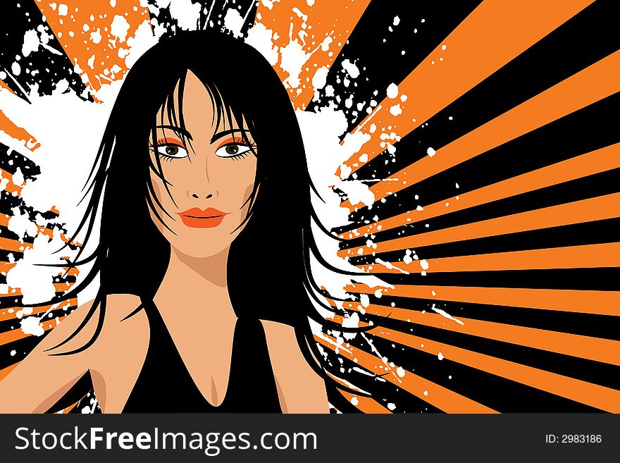 Stylised illustration of a female face on grunge style background. Stylised illustration of a female face on grunge style background