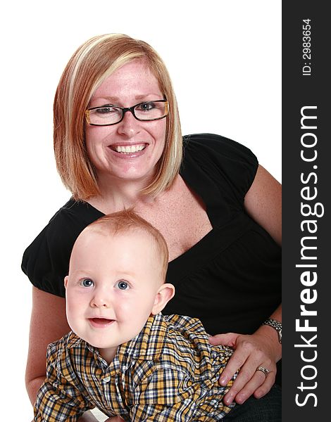 Mother and baby on a white isolated background. Mother and baby on a white isolated background