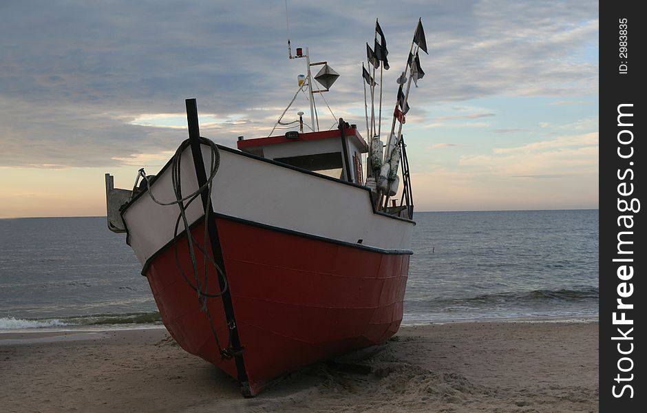 A Few Fishing Boat At The Baltic Sea at the sundown