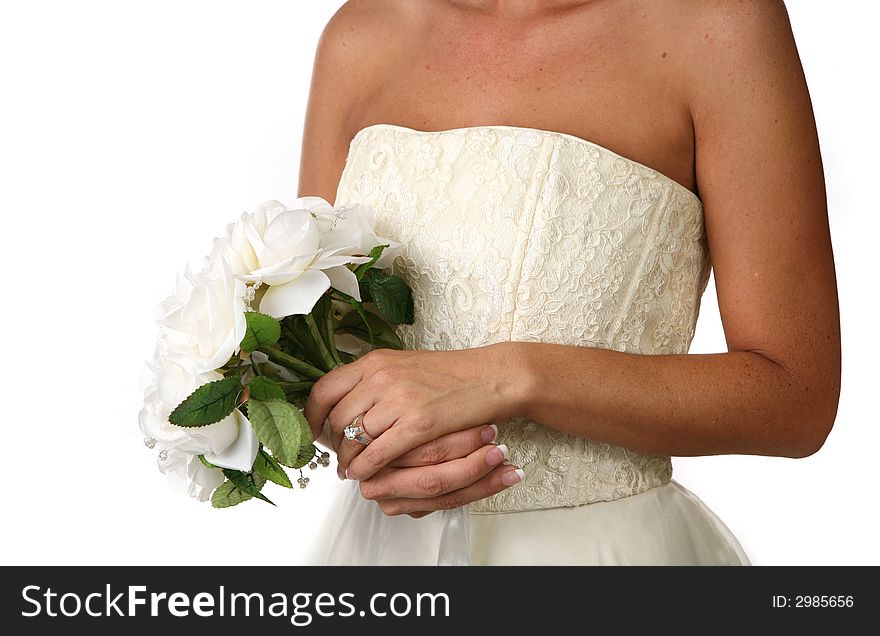 Bridal Bouquet With Diamond Ring on White