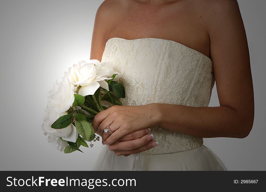 Bridal Bouquet With Dramatic Lighting on White