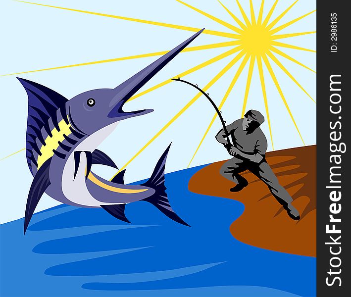 Vector art on blue marlin fishing. Vector art on blue marlin fishing