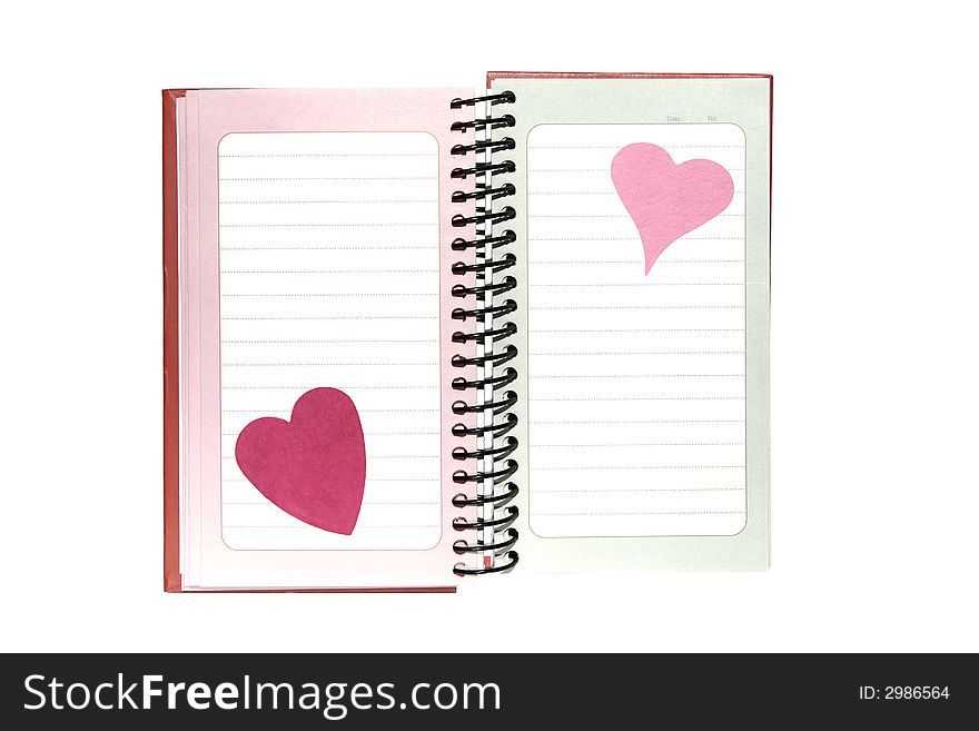 Blank Sheet Of Paper With Horizontal Lines And Hearts On A Spiral Notepad, Stationery, Background. Blank Sheet Of Paper With Horizontal Lines And Hearts On A Spiral Notepad, Stationery, Background