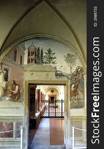 Entrance to the Secluded part of the Saint Oliveto monastery in Asciano, Siena, Tuscany. Entrance to the Secluded part of the Saint Oliveto monastery in Asciano, Siena, Tuscany