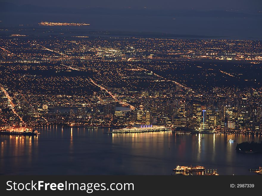 Vancouver arial city view at dusk. Vancouver arial city view at dusk